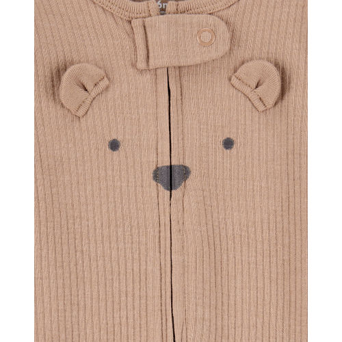 Baby Bear 2-Way Zip Ribbed Sleep & Play Pajamas - Brown | Carter's
