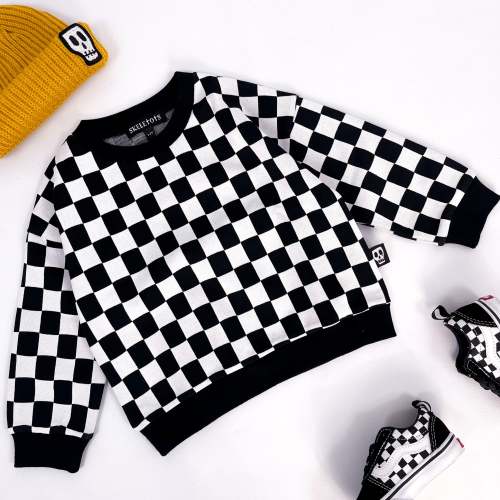 Kids Sweatshirt - Checkerboard White and Black - skeletots.co.uk – Skeletots