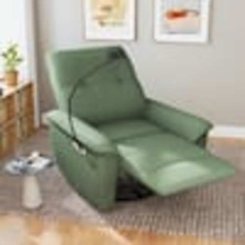 Noble House Elvira Modern Dark Green Velvet Power Swivel Rocker Recliner Chair with USB Ports and Adjustable Phone Holder 184577