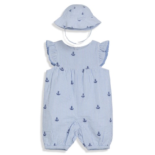 Nautical Embroidered Romper & Sun Hat Set, 3-6M