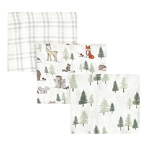Hudson Baby Unisex Baby Cotton Muslin Swaddle Blankets, Forest Animals, 3-Pack
