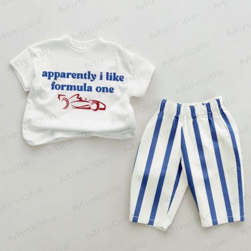 APPARENTLY I LIKE FORMULA ONE Baby Blue Vertical Striped 2-piece Set