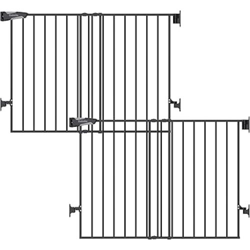 Babelio Baby Gate for Stairs, Kitchen & Doorways, No Bottom Bar| Easy Installation| One-Handed Operation| Auto-Close| Hardware Mount (Drill Needed) Safety Dog Gate (Black - 2 Pcs, 26-43" W, 28" H)