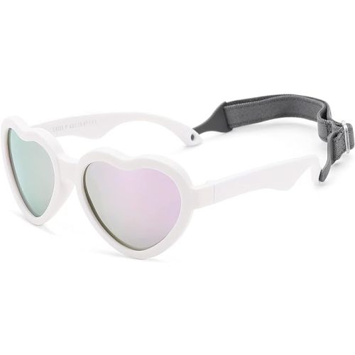 COASION Baby's First Sunglasses with Strap, Unbreakable Polarized Newborn Infant Heart Sunglasses for Ages 0-24 Months