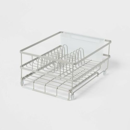 Space Saver Steel Dish Rack with Utensil Tray Matte Nickel - Brightroom™: Freestanding Expandable Dish Drying Rack