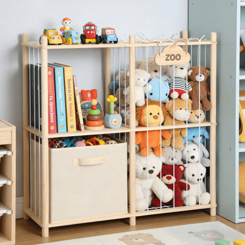 LazySpin Stuffed Animal Storage Zoo with Bookshelf, Kids Book Shelf and Toy Storage Holder