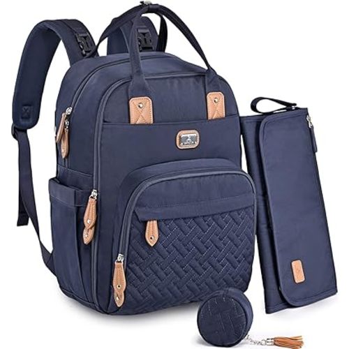Dikaslon Diaper Bag Backpack with Portable Changing Pad, Pacifier Case and Stroller Straps, Large Unisex Baby Bags for Boys Girls, Multipurpose Travel Back Pack Moms Dads, Navy Blue