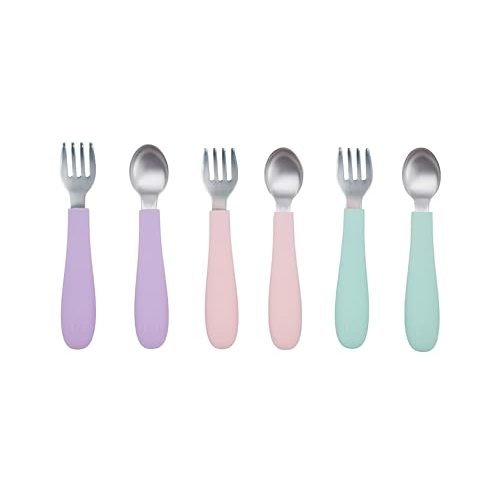 WeeSprout Toddler Utensils, 3 Forks & 3 Spoons, 18/8 Stainless Steel & Food Grade Silicone, Thick Easy-Grip Handles, Perfect Length For New Self Feeders, Gentle On Gums & Teeth, Dishwasher Safe