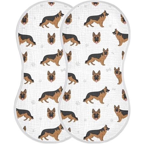 German Shepherd Dog Muslin Burp Cloths for Baby 2 Pack Soft 100% Cotton Baby Washcloths Bibs for Boy Girl