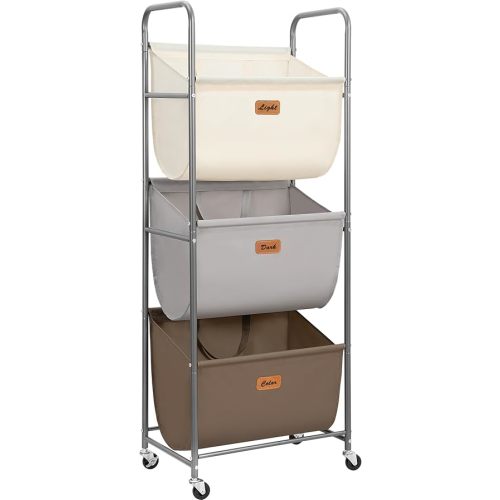 STORAGE MANIAC 120 Liters Vertical Rolling Laundry Hamper, 3 Section Laundry Sorter with Wheels and 2 Breaks, 3-tier Laundry Baskets for Small Space, Dorm, Laundry Room, Closet, Multicolored 3-tier