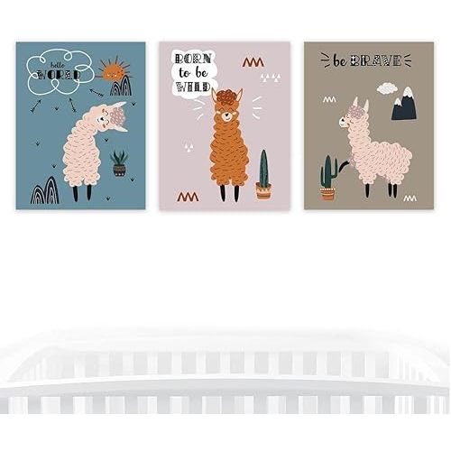 Andaz Press Nursery Kids Room Scandinavian Hello Llama Wall Art Decor Poster Prints, 8.5 x 11-inch, Scandinavian Hello World, Born To Be Wild, Be Brave Graphic, 3-Pack, Unframed