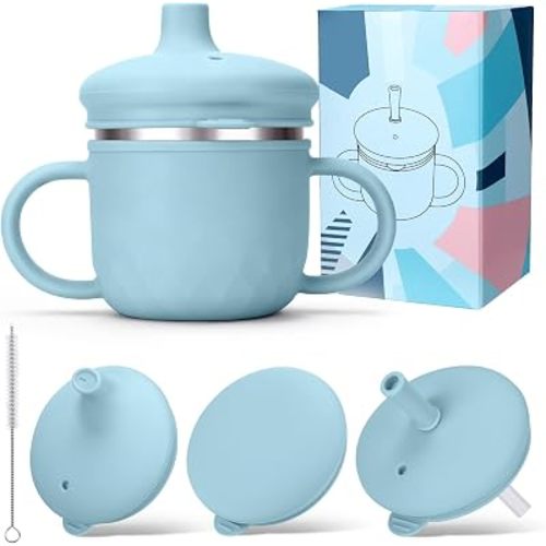 BUSOHA 3 IN 1 Stainless Steel Toddler Sippy Cup - 8oz Baby Sippy Cup
