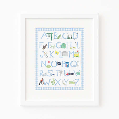 Blue "ABCs of Golf" Alphabet Print – Watercolor Golf Nursery Wall Art – Kristen Nicholls Art