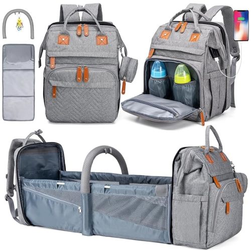 Diaper Bag Backpack with Detachable Changing Station, Large Capacity Baby Diaper Bags for Boys & Girls, Baby Registry Search Stuff & Shower Gifts, Newborn Essentials Must Haves, Grey