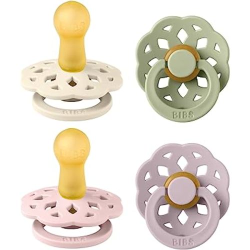 BIBS Boheme Soother 4-Pack | BPA Free Dummy Pacifier | Round Nipple | Natural Rubber Latex | Made in Denmark| Size 0-6 Months | Dusky Lilac Mix