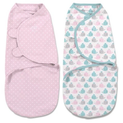 SwaddleMe® Original Swaddle 2pk - Whales/Pink Stars (S, 0-3mo)