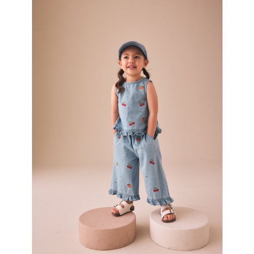 Fruit Embroidered Denim Top & Trousers Set (12-18 mos)