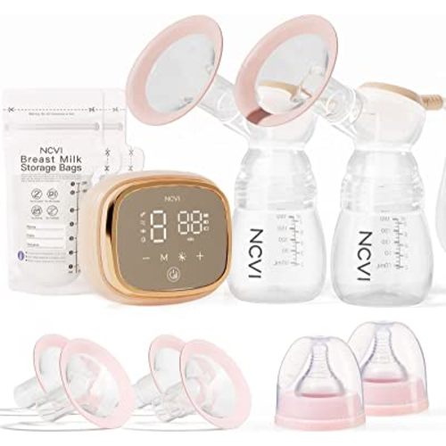 NCVI Double Electric Breast Pump 8102, Upgraded 4400mAh Battery with Night Light, Portable Breast Pump for Breastfeeding, 4 Modes & 9 Levels, LED Display, With 8 Flanges, Breastmilk Bags, Nursing Pads
