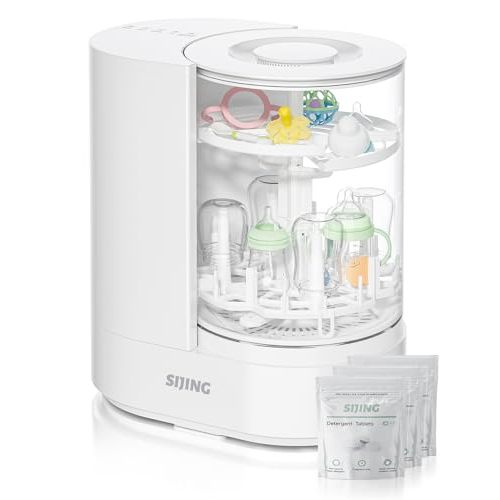 SIJING All-in-One Baby Bottle Washer and Dryer - Automatic Baby Bottle Washer Sterilizer with 72H Dry Storage, Visible Glass Chamber, 212°F High-Temp Care, 40-Jet Deep Cleaning for Pump Parts