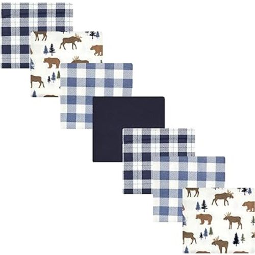 Hudson Baby Unisex Baby Cotton Flannel Receiving Blankets Bundle, Moose Bear, One Size