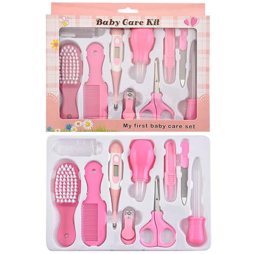 Baby Healthcare and Grooming Kit, Happon 10 in 1 Newborn Essentials Nursery Care Set with Toothbrush Nail Clipper File Nose Cleaner Nasal Aspirator - Baby Item for Infant Toddlers Kids Pink