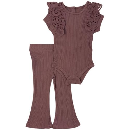 Studio 3 Baby/Infant Girls' 2-Piece Ribbed Flutter Bodysuit & Flare Legging Set