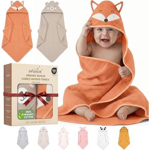 Muslin Hooded Baby Towels for Newborn 2 PK 32x32 in