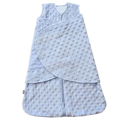 HALO Sleepsack Swaddle, 3-Way Adjustable Swaddle Blanket, TOG 3.0, Velboa, Blue Plush Dots, Small, 3-6 Months