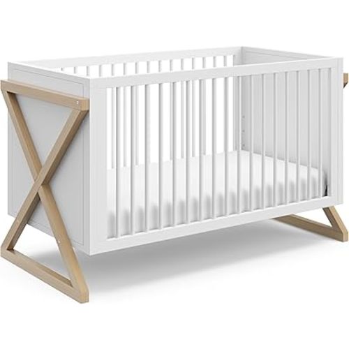 Storkcraft Equinox 3-in-1 Convertible Crib – GREENGUARD Gold Certified, Fits Standard Crib Mattress, Converts to Toddler Bed and Daybed, 4 Adjustable Mattress Heights (White and Driftwood)