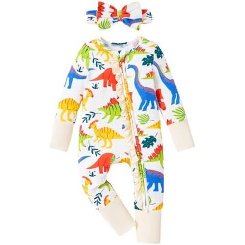 PATPAT Baby Girl Boy Clothes Newborn Infant Footie – Soft Viscose from Bamboo– 2-Way Zipper, Fold-Over Mitten, Ruffle Trim