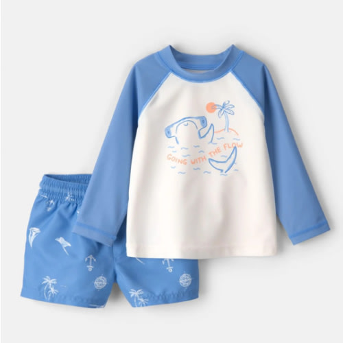 Baby Boy 2-Piece Shark Long-Sleeve Rashguard Swimsuit Set - Blue/White | Carter's