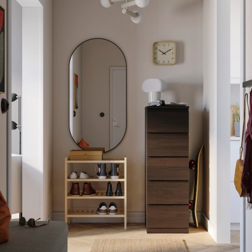 STORKLINTA 5-drawer dresser - dark-brown/oak effect anchor/unlock function 15 3/4x18 7/8x47 1/4 "