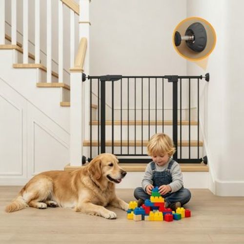 Baby Gate with Wall Protectors, 29.5–45.3 in Pressure Mounted Pet Gate for Doorways, Stairs and Pets, Black