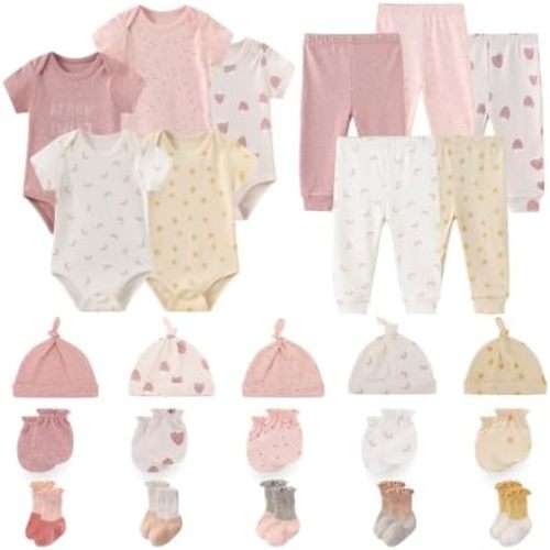 25Pcs Unisex Baby Boy Girl Pants Set Bodysuits Hats Mittens Socks
