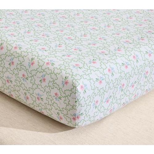 Organic Hill House Clematis Scallop Floral Crib Fitted Sheet, Green