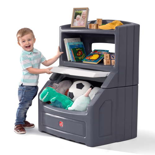 "Step2 Children's Playroom Lift & Hide Bookcase and Toy Box in Gray, 38"" Tall Plastic Storage"