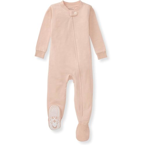 Burt's Bees Baby Unisex Organic Cotton & Lyocell Zip Front Non-Slip Footed Honeysoft Pajamas