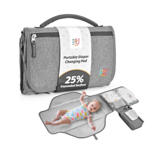 PZU Portable Diaper Changing Pad - Changing Pad Portable with Wipes Pocket, Waterproof Diaper Changing Mat, Portable Changing Pad for Baby, Newborn Gift（Grey）