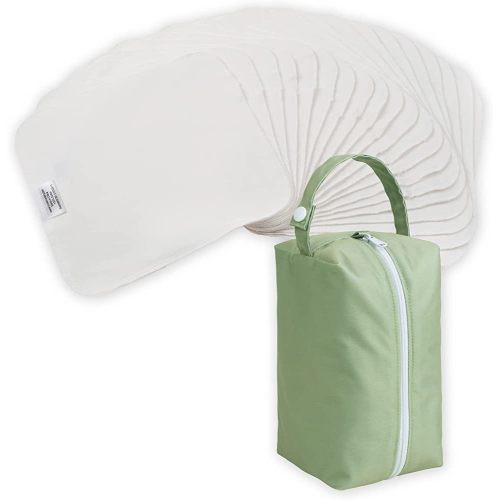 Nora's Nursery Reusable Baby Wipes, 100% Cotton Washcloths, Soft and Absorbent Towels for Newborn Bath and Face, Includes 20 Wipes with 1 Waterproof Pod for On-The-Go Moms, Ideal for Sensitive Skin