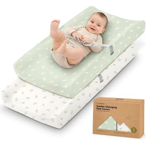 2-Pack Organic Changing Pad Covers for Girl, Boy, 100% Cotton (Herb)