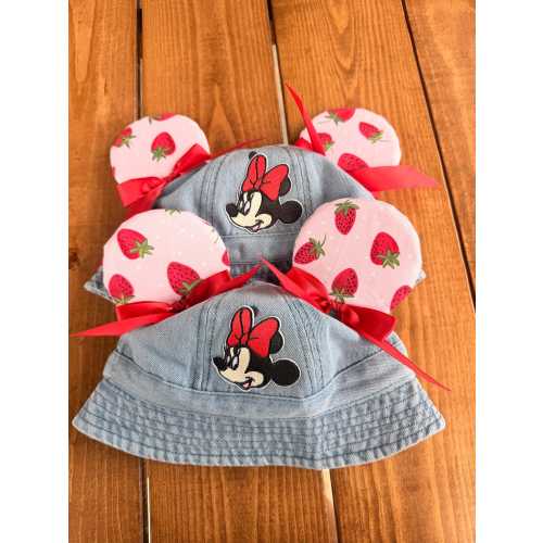 Minnie Mouse strawberry denim with bows baby bucket hat (12 months - 18 months )