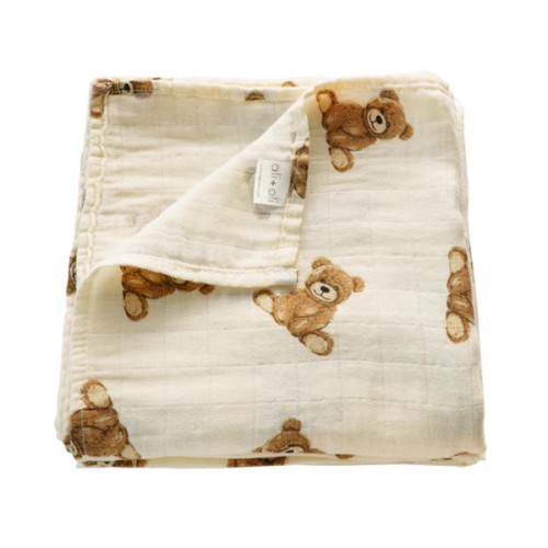 Ali + Oli Muslin Swaddle Blanket (Teddy Bear)