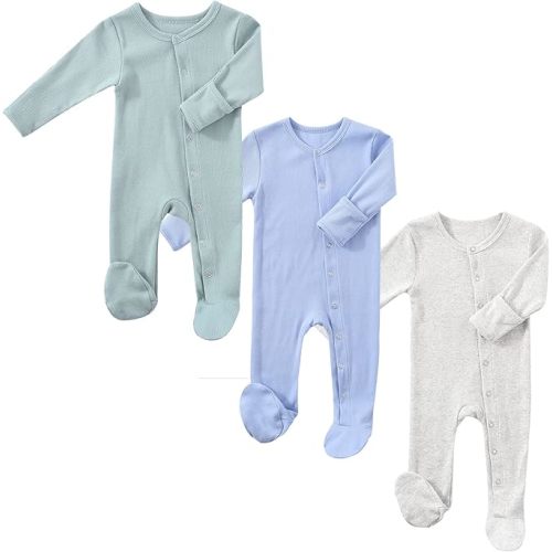 KISBINI Baby Footed Pajamas with Mitten Cuffs Unisex Cotton Snap-up Romper Jumpsuit Sleep and Play 0-12 Months Footies