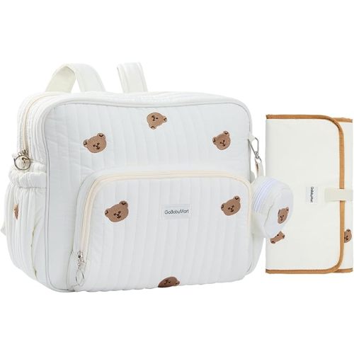GOBABYMART Diaper Bag Backpack, Medium Maternity baby bag & Changing Pad, Insulated Pockets, Stroller Straps & Pacifier Case (Medium - Beige Bears)