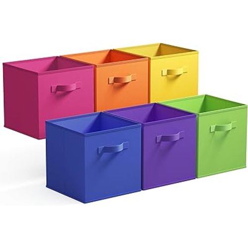GRANNY SAYS 11 Inch Cube Storage Bins, Colorful Cube Storage Organizer, Fabric Storage Bins, Storage Cubes for Shelves, Closet, Toy Storage Bins for Kids Room, Play Room, Rainbow, 6-Pack