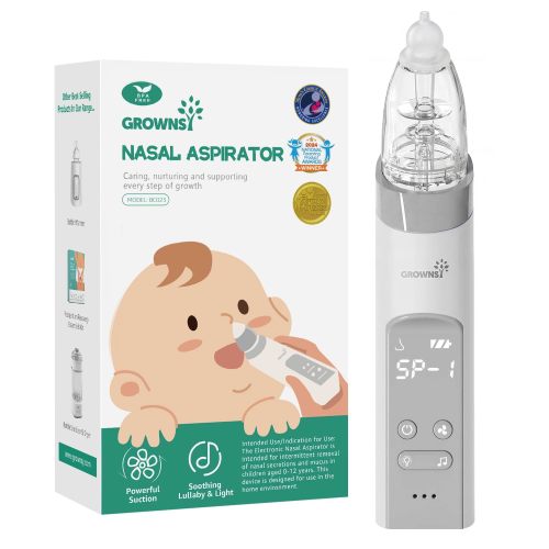 GROWNSY Baby Nasal Aspirator, Electric Nose Sucker, Powerful Suction,Grey | Automatic Nose Cleaner with Soft Silicone Tips, Larger Suction Chamber, Music and Light Soothing Function
