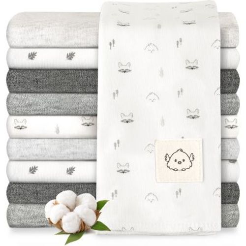 KeaBabies 10pk Shea Baby Burp Cloths for Baby Boys and Girls, 100% Organic Cotton Burping Cloths for Babies, Newborn (Neutrals)