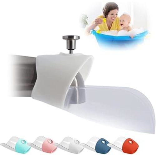 Bath Helper - Bath Tub Faucet Extender - Guides Water Directly from Faucet to Baby Bath Tub Without Excessive Water Waste and Splashing (Clear White)