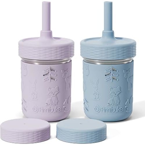 Fimibuke Toddler Cups Spill Proof, 8 OZ Stainless Steel Sippy Cups for Kids