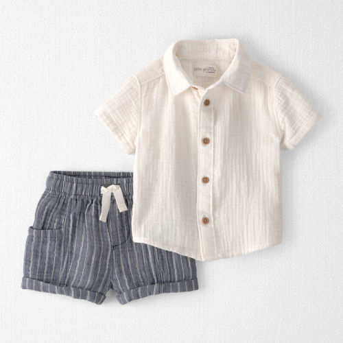 Baby Boy 2-Piece Organic Cotton Gauze Short Set in Cream | Carter’s Oshkosh Canada